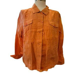 Linden Hill Orange Linen Jacket and Shirt Set Flower Pin Woman's Size XL DH726